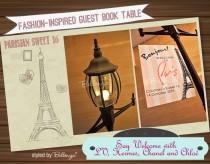 wedding photo - Sweet 16 Parisian Themed Guest Book Table Inspired By Fashion!