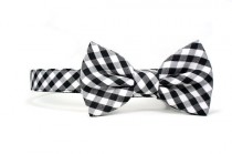 wedding photo - Black White Gingham Dog Bow Tie Collar Wedding Check Dog Bowtie Adjustable