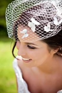 wedding photo - Ivory Blusher Birdcage veil with silk butterfly detail and Swarovski crystal. Wedding, Bride, UK.