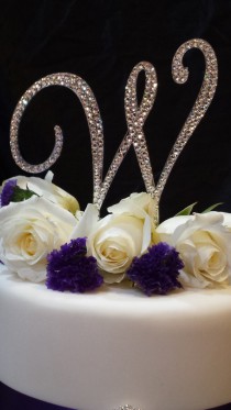 wedding photo -  5" Tall Initial Monogram Wedding Cake Topper Swarovski Crystal Rhinestone Letter A B C D E F G H I J K L M N O P Q R S T U V W X Y Z