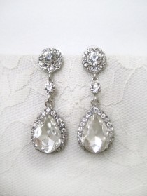 wedding photo - Bridal Earrings Wedding Earrings Dangle Earrings Wedding Jewelry Bridal Jewelry Pear and Round CZ Zirconia Drops
