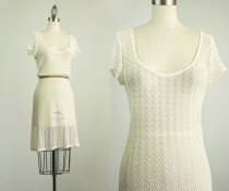 wedding photo - 90s Vintage Cream Sheer Lace Dress / Size Small