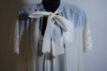 wedding photo - Vintage 50's 2 peice L Vasserette Bridal Lingerie nightgown dressing gown peignoir pajama nightie Crepelon Lace Negligee bed jacket robe set