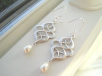wedding photo - Silver Swirl Earrings - Ivory Bridal Earrings - Pearl Chandelier Earrings - Oriental Earrings - White Swirl Earrings - Pearl Bridal Earrings