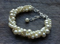 wedding photo - Ivory Pearl Bracelet Twisted Clusters on Silver or Gold Chain - Wedding, Bridal, Birthday Gift