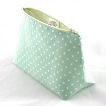 wedding photo - Pastel Seafoam Green Polka Dot Cosmetic Bag: Wedding Bridesmaid Gift, Baby Shower Favor