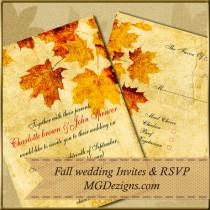 wedding photo - Printable Rustic Fall Maple leaves, fall wedding invitations and rsvp template