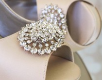 wedding photo - Wedding Shoes -- Blush Platform Peep Toe Custom Wedding Shoes with Oval Rhinestone Cluster