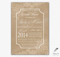 wedding photo - Kraft Bridal Shower Invitation - Printed or Printable,  Baby Lace Typography Elegant Rustic Engagement Couples Boho Country - #064