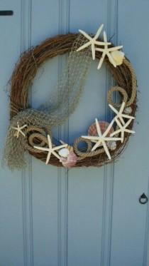 wedding photo - Seashell Wreath, Nautical Wreath, Beach Wreath