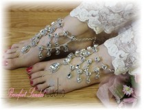 wedding photo -  Barefoot sandals crystal drop bridal foot jewelry barefoot footless sandle destination wedding shoes beach wedding jewelry S5