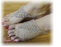 wedding photo -  rhinestone Barefoot sandals silver wedding shoes bridal bridesmaid beach wedding Shoe foot Jewelry footless sandles S6