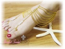 wedding photo -  Boho barefoot sandals Gold chain pearls womens Barefoot sandals footless sandles beach bridal foot jewelry pearl outdoor wedding B16