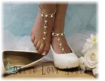 wedding photo -  Golden Pearl Paris Barefoot sandals beach wedding bridal foot jewelry- fashion -pearl wedding shoes-glamour footless sandles-Paris style S2