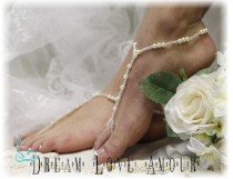 wedding photo -  Barefoot sandals- pearl bead beach wedding bridal foot jewelry- nautical barefoot sandal-paris wedding shoes-footless sandles-B5