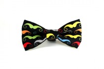 wedding photo - Funky Dog Bow Tie - Colorful Mustache Removable and Adjustable Dog Collar Bow Tie - Wedding Dog Bow Tie, Unique Dog Bow Tie