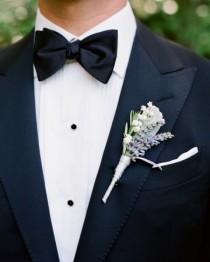 wedding photo - Lily Of The Valley, Lamb's Ear Leaves, And Lavender And Rosemary Sprigs Adorned The Groom's Lapel.