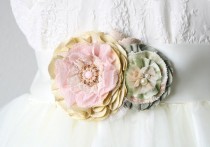 wedding photo -  Petite Pastel Posy Flower Sash - Soft Pink, Yellow and Green