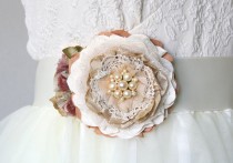 wedding photo -  Rustic Bridesmaid Dress Fabric Flower Pin and Sash