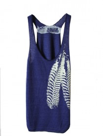wedding photo - Indigo and White Feather design on Tri-Blend Racerback Tank Top hand printed by Blonde Peacock