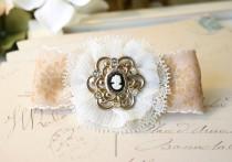 wedding photo -  Vintage Cameo Bridal Barrette - Floral Hair Bow Accessory