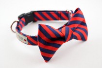 wedding photo - Navy Red Orange Stripes Dog Bowtie Collar