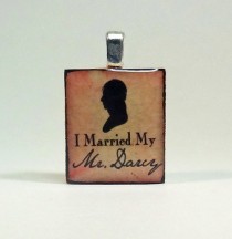 wedding photo - Jane Austen Gift, Pride and Prejudice Scrabble Tile Pendant "I Married My Mr. Darcy," Literary Gift, Book Quote, Jane Austen Jewelry