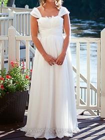 wedding photo -  A-line Floor-length Chiffon Lace Off-the-shoulder Wedding Dresses