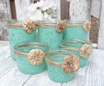 wedding photo - 15 - RUSTIC MINT WEDDING - Shabby Chic Upcycled Country Wedding Decor, Candle Holders And Vases