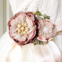 wedding photo -  Wedding Gown Sash - Plum Purple, Mauve, Gold and Pink Flowers