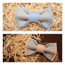 wedding photo -  Set of 2 embroidered bow ties Blue Beige-blue bow ties Men's bow tie Gift idea men Boys bowtie Groomsmen bowtie Anniversary gifts husband