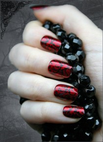 wedding photo - Japanese Nail Art- Red Gothic Baroque Press On Fake Nails, Goth, Gothic, Vampire, Halloween, False Nails Set, Fake Nails, Artificial Nails