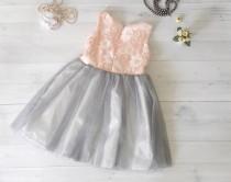 wedding photo -  Coral and Grey Flower Girl's dress
