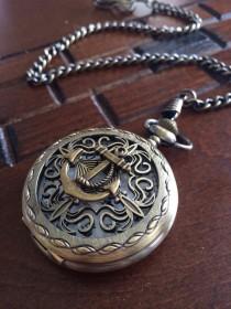wedding photo - Nautical Pocket Watch bronze men's pocket watch with Vest Chain Groomsmen Gifts ships from Canada
