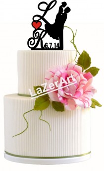 wedding photo - Custom Wedding Cake Topper Silhouette with Initials