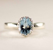 wedding photo - Aquamarine Sterling Ring - Aquamarine Engagement Ring - 7x9mm Oval Aquamarine Ring
