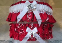 wedding photo - Country & Western handkerchief wedding garter set with cowboy boot and cowboy hat charms and a horse shoe charm on the toss garter