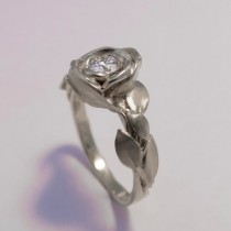 wedding photo - Rose Engagement Ring No.1 - Platinum and Diamond engagement ring, engagement ring, Platinum leaf ring, flower ring, art nouveau, vintage