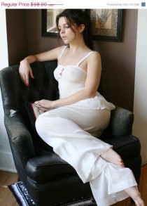 wedding photo - SALE silk pajama pants in sheer stretch georgette - BLOSSOM - made to order