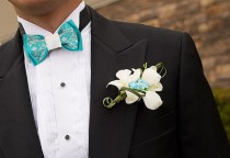 wedding photo -  Turquoise unisex bowtie Shades of turquoise Groomsman bowtie Anniversary gift Aqua Teal Embroidered bow tie Gift for brother Gift for dad