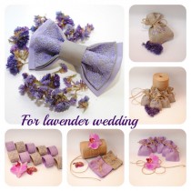 wedding photo -  Embroidered set for LAVENDER wedding Set of 1(one) bow tie, 10 favor bags, 10 napkin rings Linen Grey Lilac Made to order in any colors