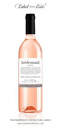 wedding photo - Custom "Will You Be My Bridesmaid" Wine Labels - Be My Maid Of Honor Ask Bridesmaid Card Faux Silver Glitter