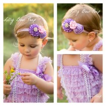 wedding photo - Baby Girl Clothes-Lavender Lace Petti Romper and Flower headband-Preemie-Newborn-Infant-Child-Toddler-baby Baptism-Wedding-baby girl-dress