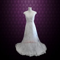 wedding photo - Modest Lace Overlay Wedding Dress 