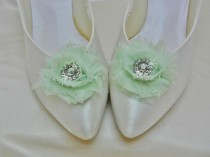 wedding photo - Mint Green Wedding Shoe Clips with Rhinestone Accent