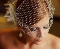wedding photo - Ivory Bridal Russian Netting Blusher Birdcage Veil