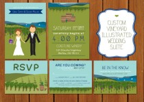 wedding photo - Custom Illustrated Vineyard Wedding Invitation