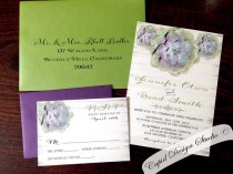 wedding photo - Succulent wedding invitations. Rustic. Cactus. Whimsy. hydrangeas. Green. Purple. Wood. Outdoor wedding. Barn.