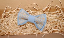 wedding photo -  Embroidered blue bow tie Beige pattern Men's bow tie Gift idea men Boys bowtie Groomsmen bowtie Gift for him Anniversary gifts for husband