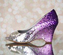 wedding photo - Wedding Shoes - Silver, Lilac and Purple Ombre Sequin Wedding Wedges